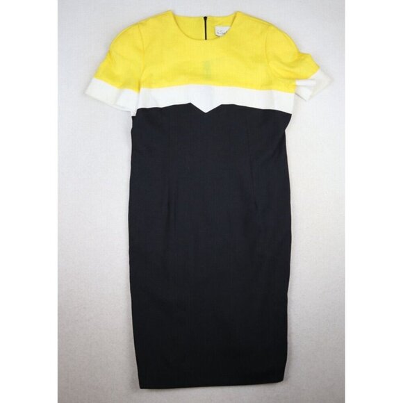 VINTAGE 80s WOMEN'S YELLOW & BLACK COLORBLOCK SHEATH DRESS VIA SANT ANDREA - 8P - Picture 2 of 8